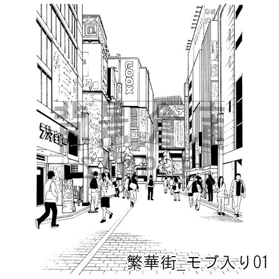 繁華街の背景集_セット5(モブ入り)