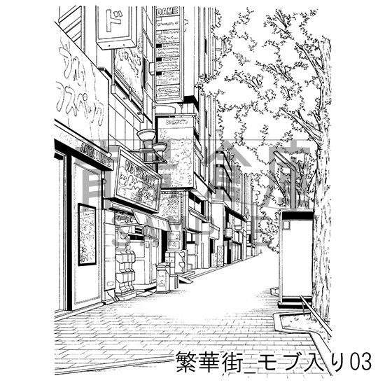 繁華街の背景集_セット5(モブ入り)