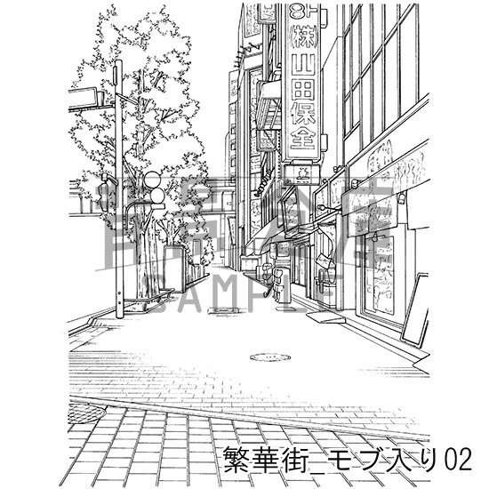 繁華街の背景集_セット5(モブ入り)