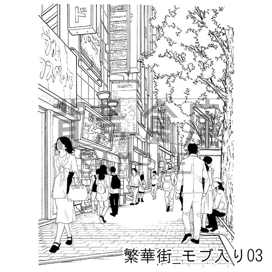 繁華街の背景集_セット5(モブ入り)