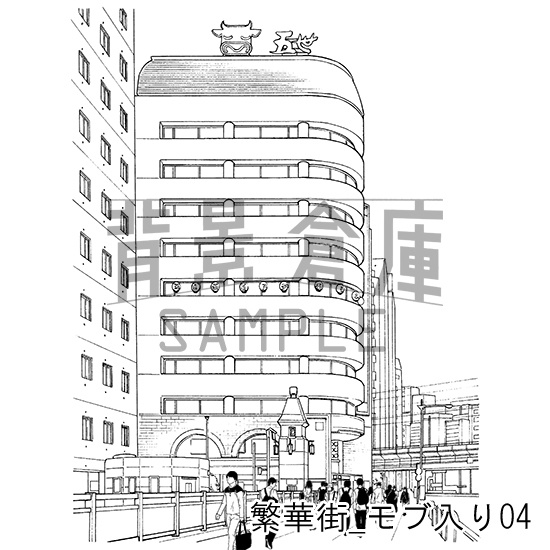 繁華街の背景集_セット5(モブ入り)