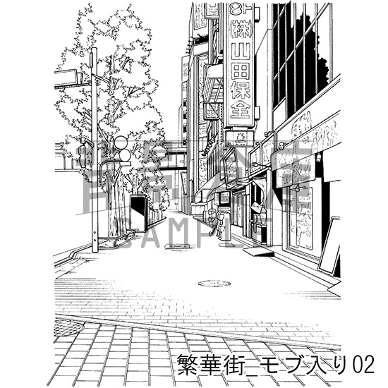 繁華街の背景集_セット5(モブ入り)