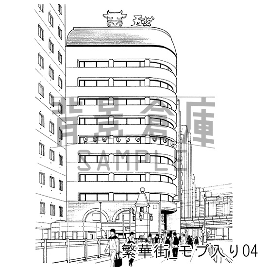 繁華街の背景集_セット5(モブ入り)