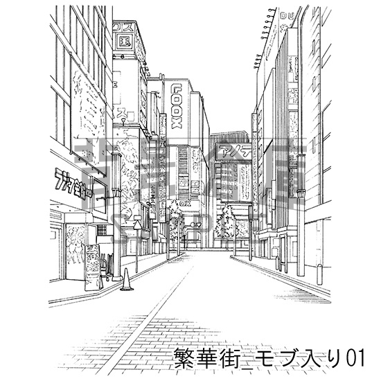 繁華街の背景集_セット5(モブ入り)