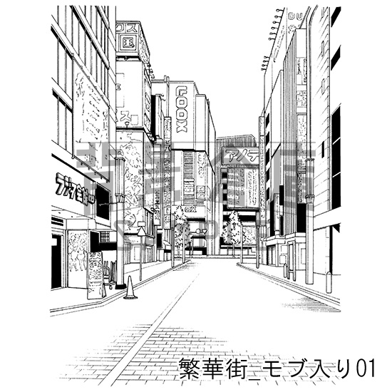 繁華街の背景集_セット5(モブ入り)