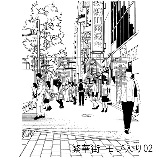 繁華街の背景集_セット5(モブ入り)