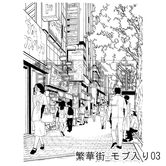 繁華街の背景集_セット5(モブ入り)