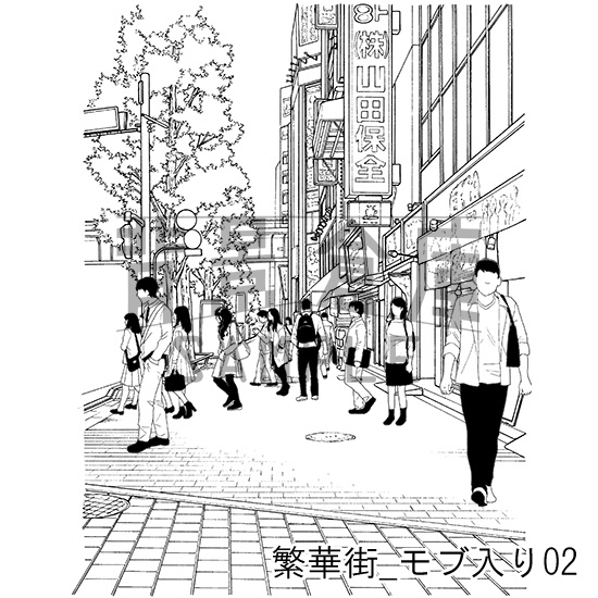 繁華街の背景集_セット5(モブ入り)