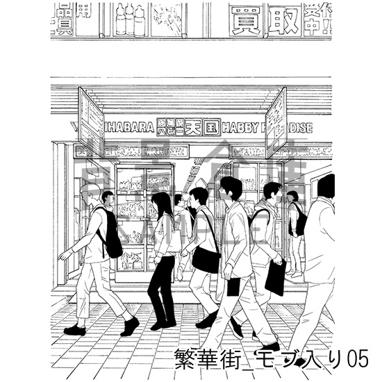 繁華街の背景集_セット5(モブ入り)