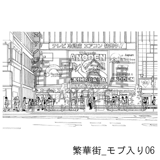 繁華街の背景集_セット5(モブ入り)