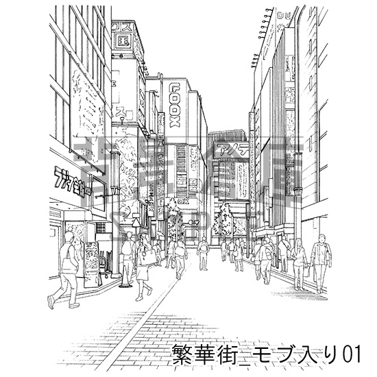 繁華街の背景集_セット5(モブ入り)