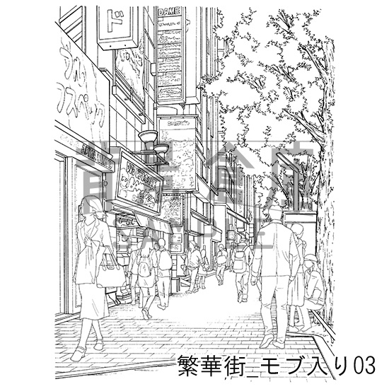 繁華街の背景集_セット5(モブ入り)