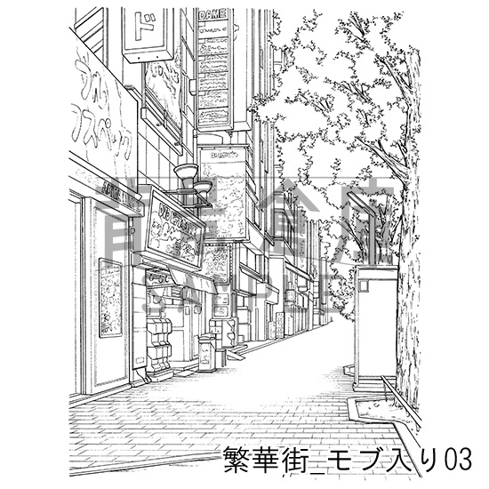 繁華街の背景集_セット5(モブ入り)