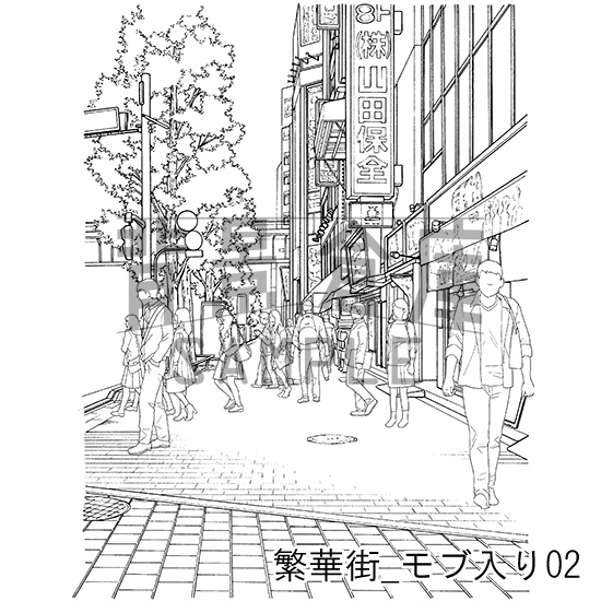 繁華街の背景集_セット5(モブ入り)