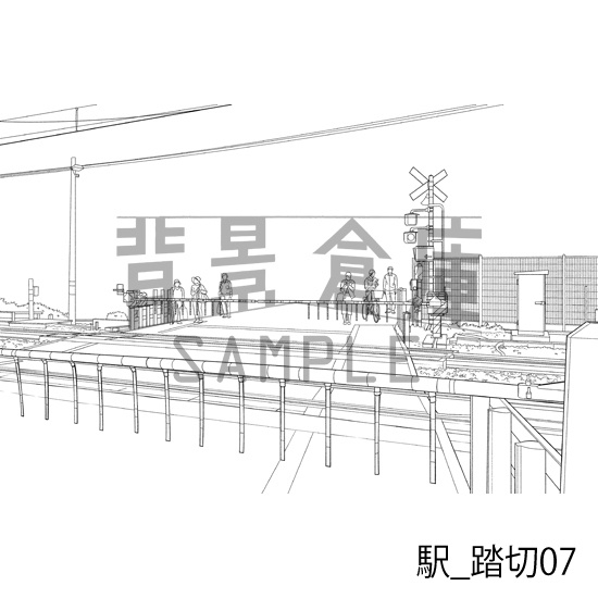 駅_背景素材集8(踏切)_トーン