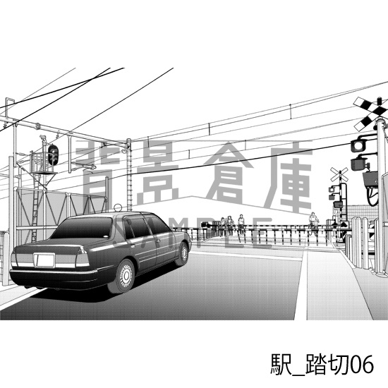 駅_背景素材集8(踏切)_トーン