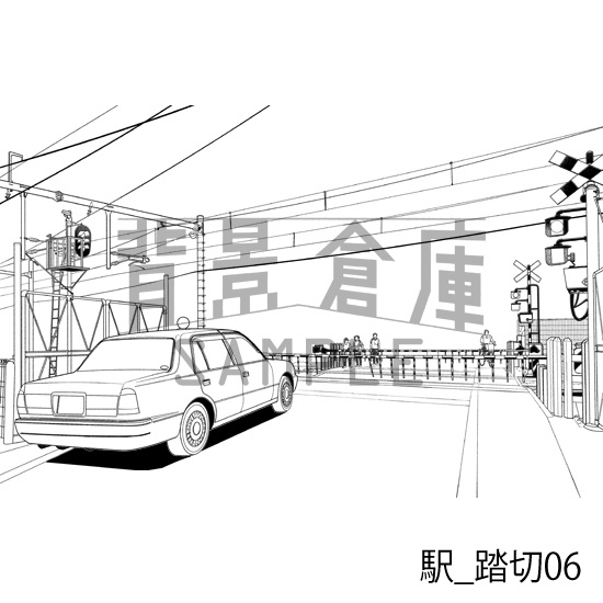 駅_背景素材集8(踏切)_トーン
