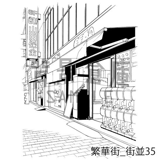 繁華街の背景集_セット6(街並)
