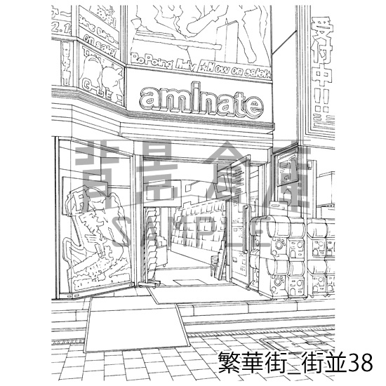 繁華街の背景集_セット6(街並)