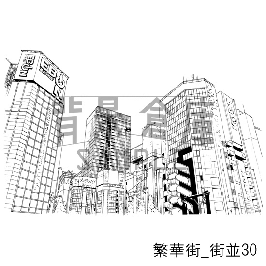 繁華街の背景集_セット6(街並)