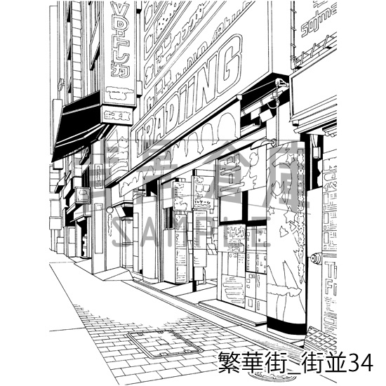 繁華街の背景集_セット6(街並)