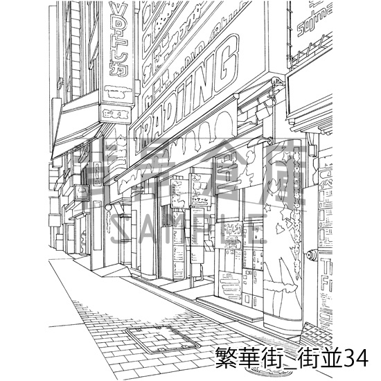 繁華街の背景集_セット6(街並)