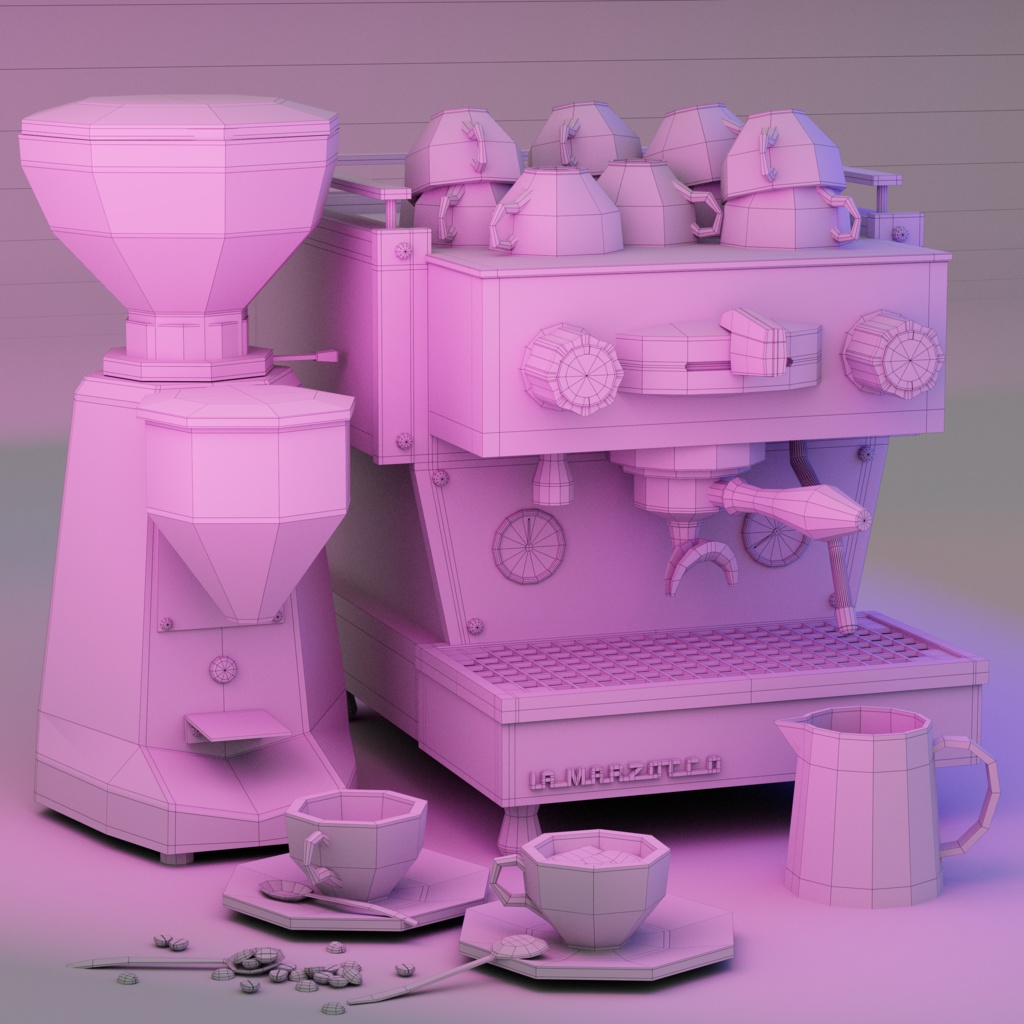 【3Dモデル】エスプレッソマシン、La Marzocco、UVW【ゲーム用素材】【テクスチャ】