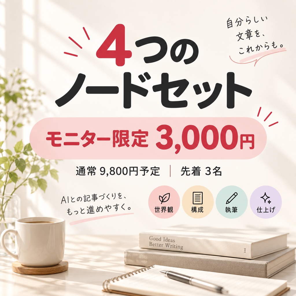 【先着3名・モニター限定】自分らしい文章を続けるための4つのノードセット