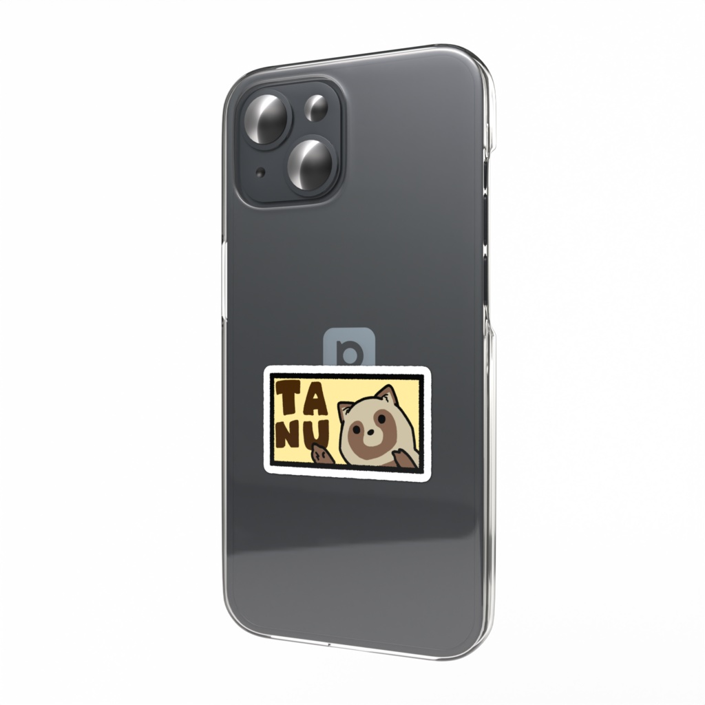 TANUを指さすたぬきステッカー