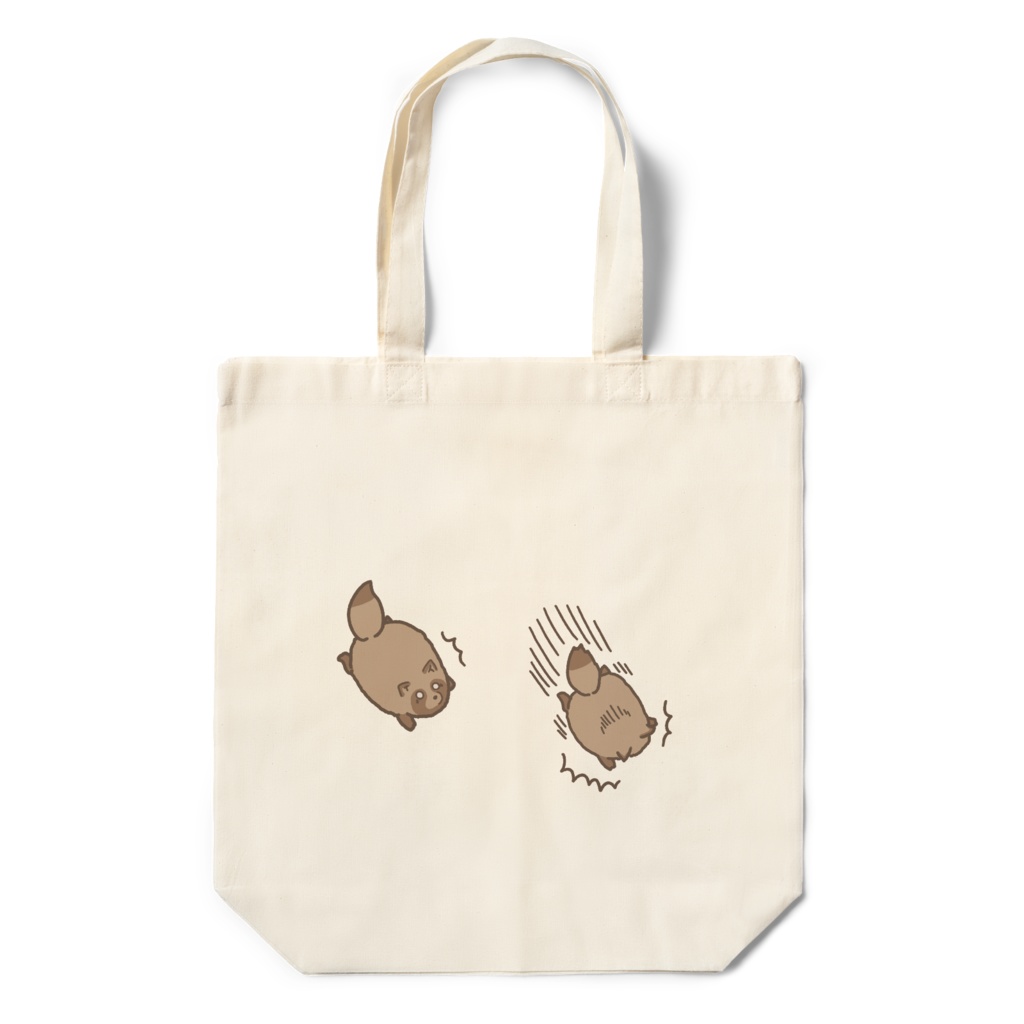すっころぶ冬毛のたぬきのエコバッグ