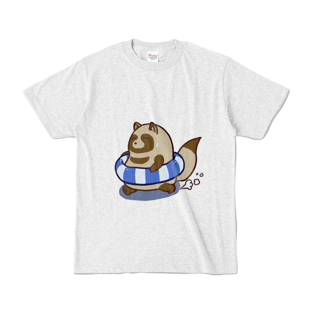 浮き輪を持つたぬきTシャツ