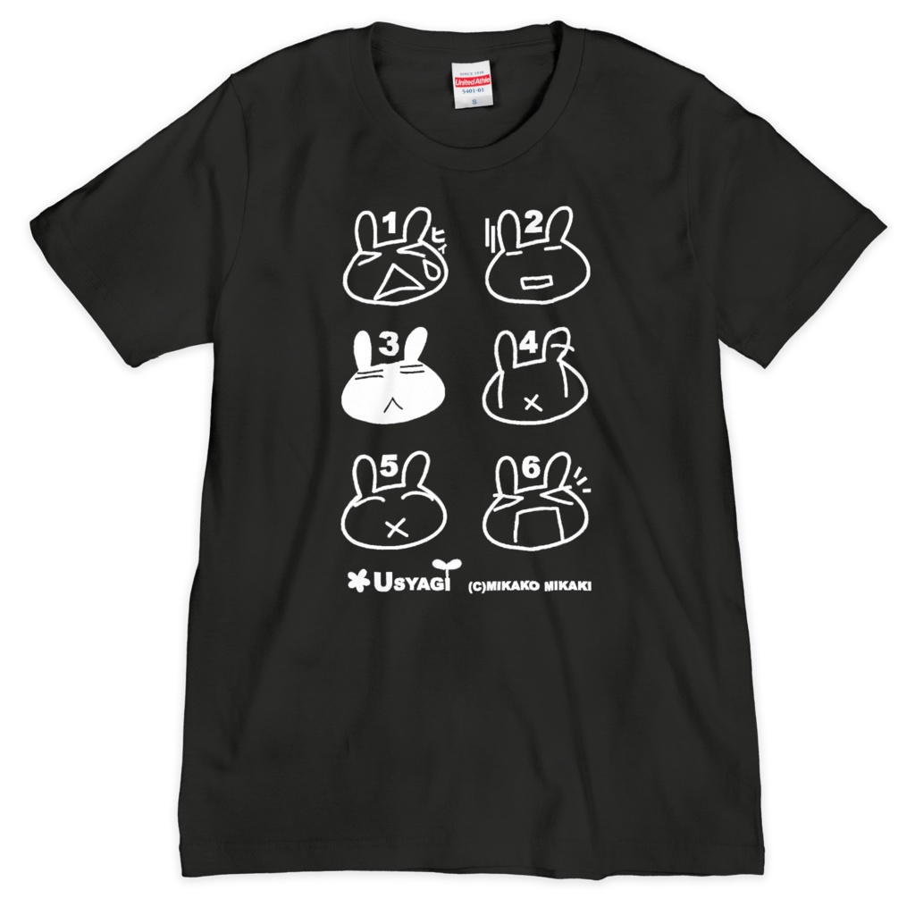 うしゃぎ 6面ダイスTシャツ 黒×白