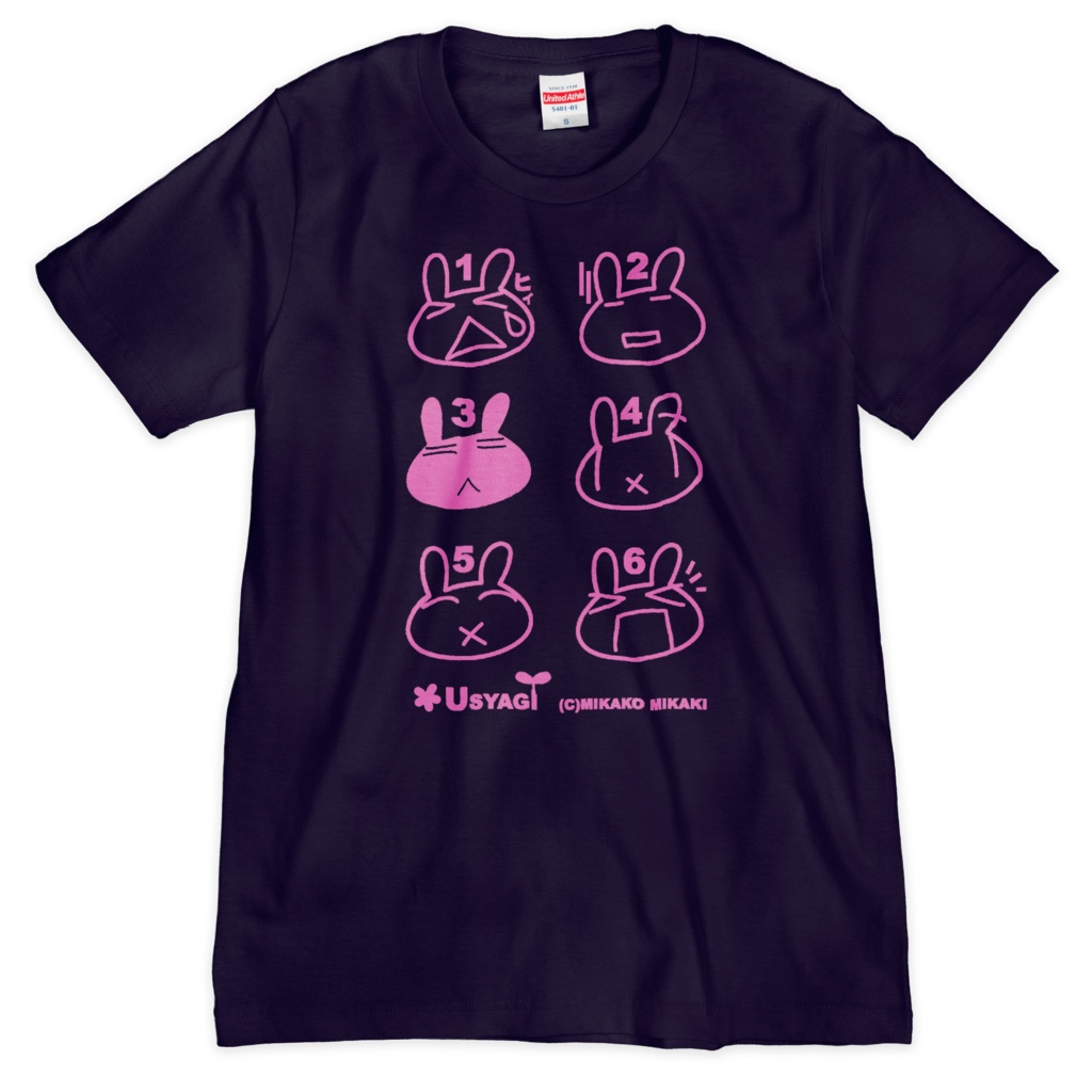 うしゃぎ　6面ダイスTシャツ　黒×ピンク