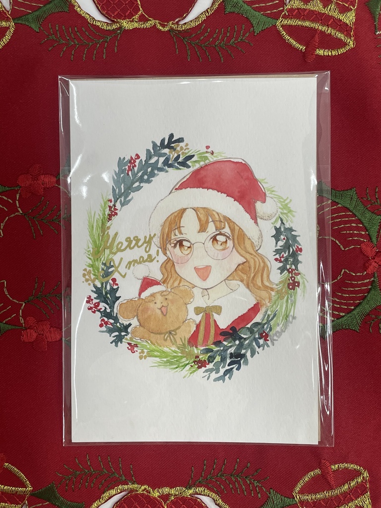 ゆうみ&トイプーのクリスマス ― ゆうみバージョン ― 水彩イラスト原画*額付き