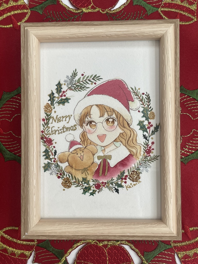 ゆうみ&トイプーのクリスマス ― ゆうみバージョン ― 水彩イラスト原画*額付き