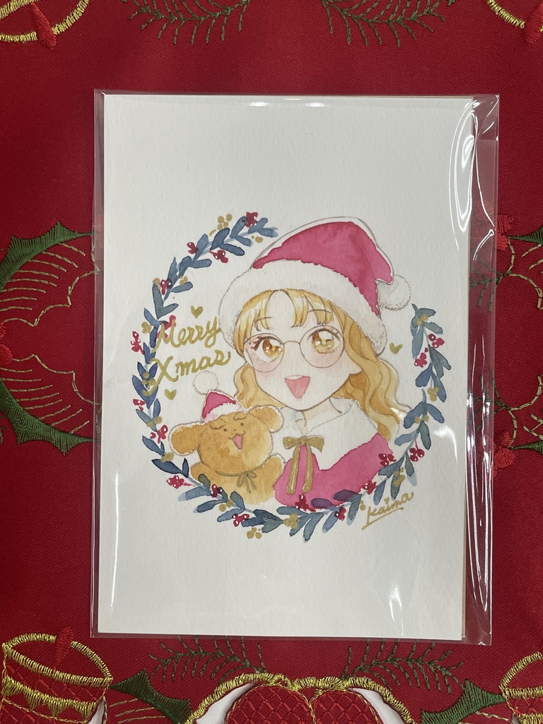 ゆうみ&トイプーのクリスマス ― ゆうみバージョン ― 水彩イラスト原画*額付き
