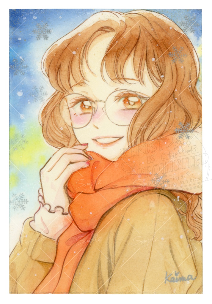 聖なる夜に待ち合わせ ― ゆうみバージョン ― 水彩イラスト原画*額付き