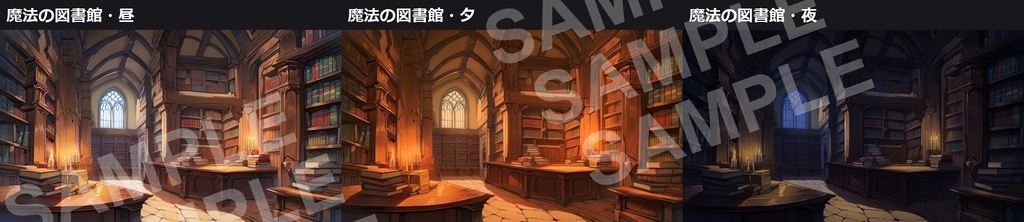 【無料】ファンタジーの背景素材 サンプル9枚(昼・夕・夜)1920×1080【AI生成・商用可】