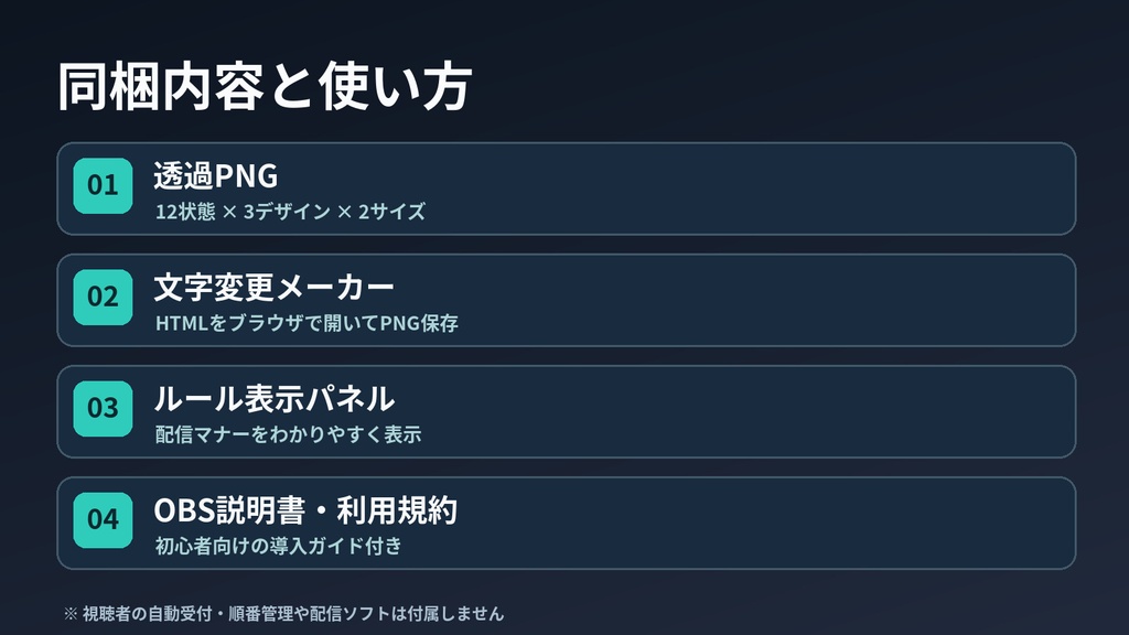 【OBS対応・透過PNG】参加型配信ステータス&ルール表示キット|文字変更メーカー付き・3デザイン
