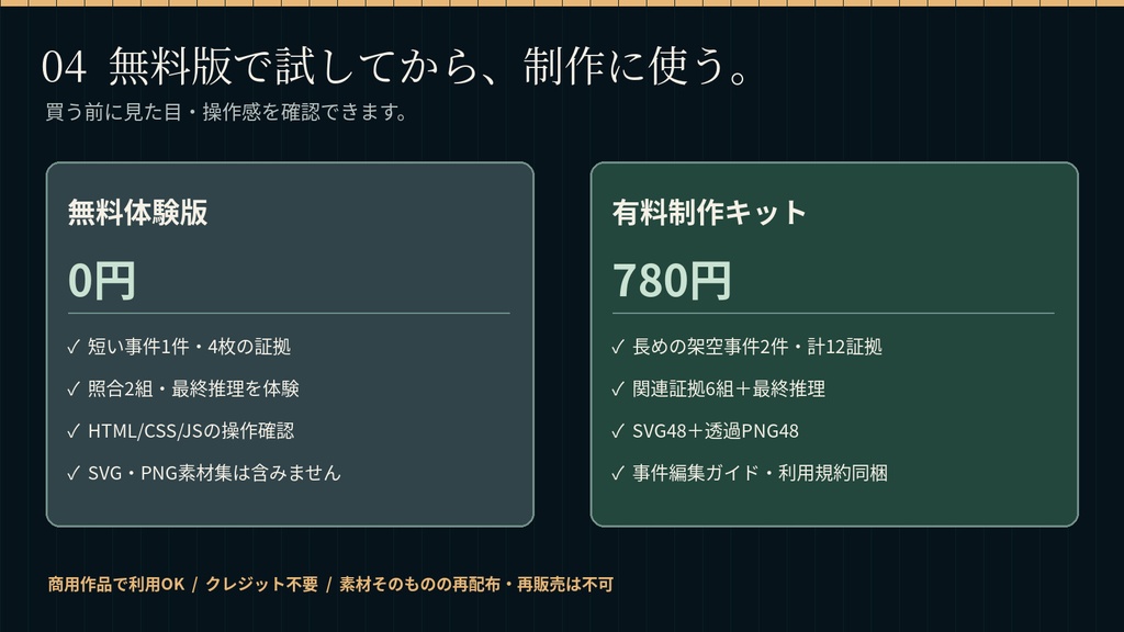 【無料体験版あり】CASELINK|証拠照合・推理ゲームUIキット|HTML・SVG・透過PNG|商用利用OK