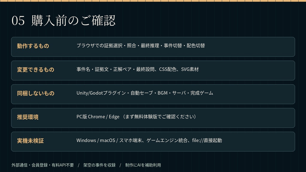 【無料体験版あり】CASELINK|証拠照合・推理ゲームUIキット|HTML・SVG・透過PNG|商用利用OK