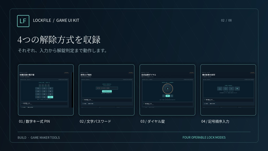【無料体験版あり】LOCKFILE|脱出ゲーム用 鍵・暗号解除UIキット|設定メーカー付き・PNG/SVG