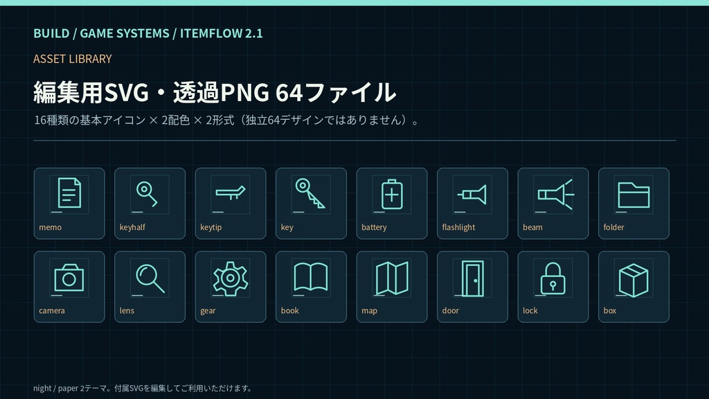 【無料体験版あり】脱出・探索ゲーム用 アイテム管理&組み合わせUI|ITEMFLOW v2.1|設定ツール付・商用利用OK