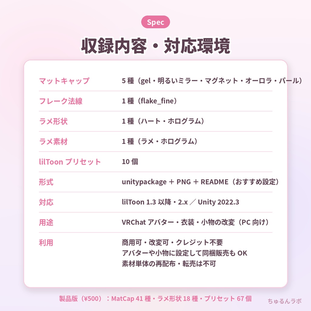 【無料お試し版】ちゅるん素材パック vol.1|lilToon 用 マットキャップ・ラメ素材集【VRChat】