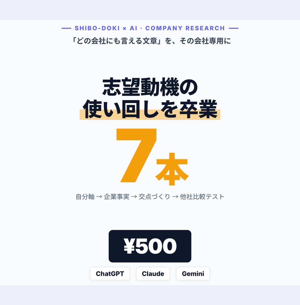 志望動機が使い回しになる人のためのAIプロンプト7本