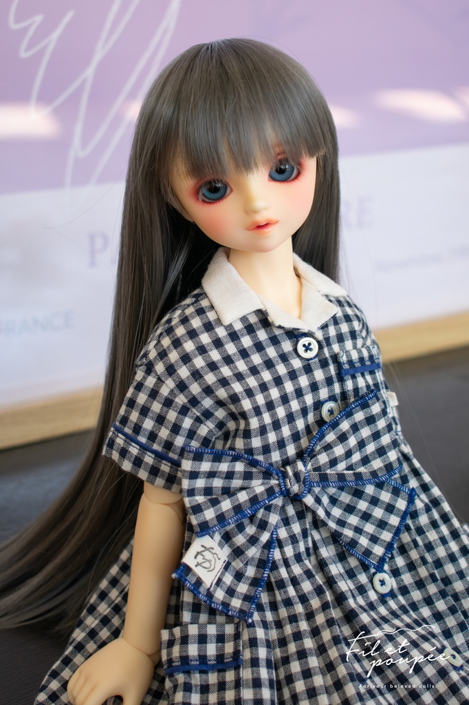 1/4ドール 🧵LOVE♡GINGHAM Open collar one-piece set ネイビー×ロイヤルブルー