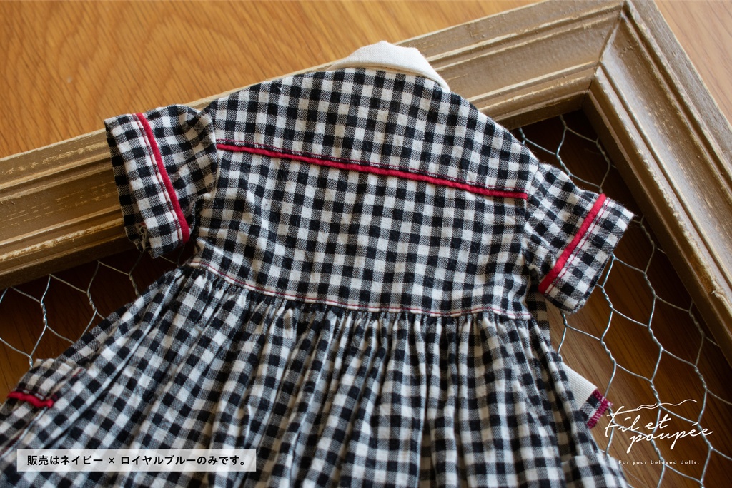 1/4ドール 🧵LOVE♡GINGHAM Open collar one-piece set ネイビー×ロイヤルブルー