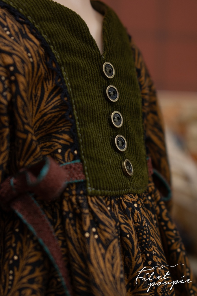 1/4ドール 🧵British Vintage textile dress🪡ブラウン×オリーブ