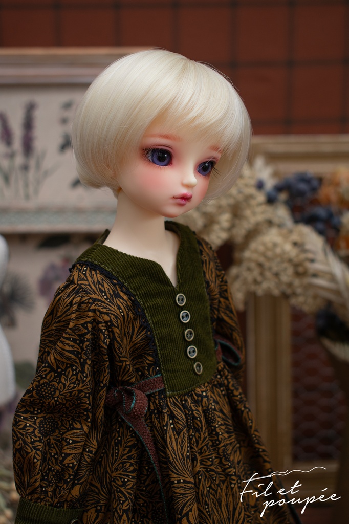 1/4ドール 🧵British Vintage textile dress🪡ブラウン×オリーブ