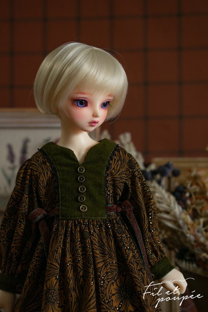 1/4ドール 🧵British Vintage textile dress🪡ブラウン×オリーブ